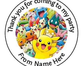 Personalised Pokemon Inspired Birthday Party Stickers Thank You For Coming Party Sweet Cones Gift Labels Present Bag Tag