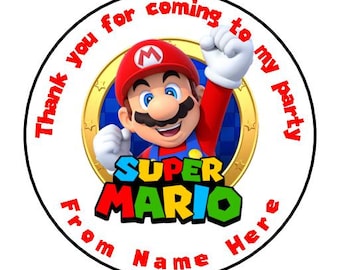 Personalised Super Mario Gaming Inspired Birthday Party Stickers Thank You For Coming Party Sweet Cones Gift Labels Present Bag Tag