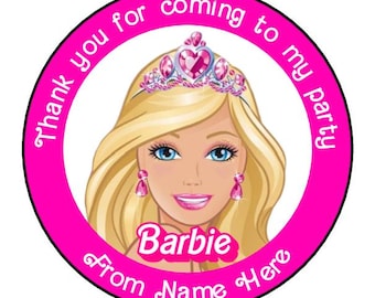 Personalised Barbie Inspired Birthday Party Stickers Thank You For Coming Party Sweet Cones Gift Labels Present Bag Tag