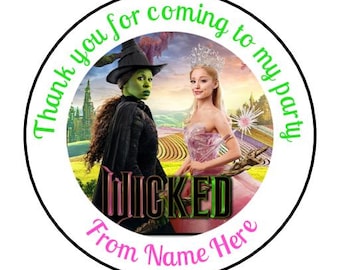 Personalised Wicked Movie Inspired Birthday Party Stickers Thank You For Coming Party Sweet Cones Gift Labels Present Bag Tag Witch Evil