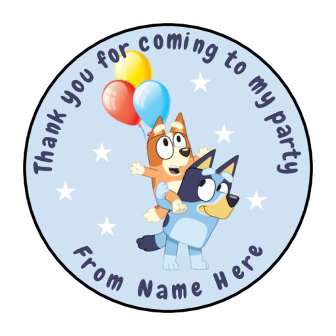 Personalised Blue Bluey Happy Birthday Inspired Birthday Party Stickers ...