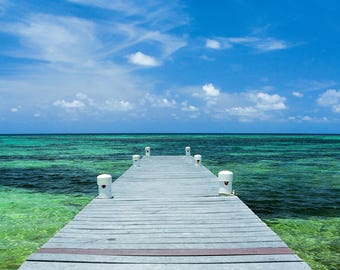 Beach Wall Decor – Turquoise Ocean Pier Panorama Print, Tropical Coastal Seascape Photography