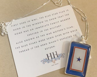 Blue Star Lucite Pendant (1 star, 2 stars, or 3 stars) Sterling Silver necklace Mothers Flag Sapphire Blue background