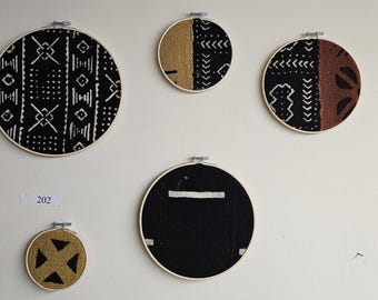 202 Set of 5 framed mudcloth fabric wall art Authentic African Bògòlanfini decor