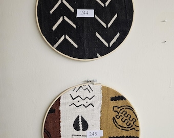 243 framed 12" diameter mudcloth art African Bògòlanfini Mud cloth wall decor