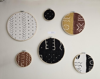 221 Set of 6 framed mudcloth fabtic art African Bògòlanfini Mud cloth wall decor