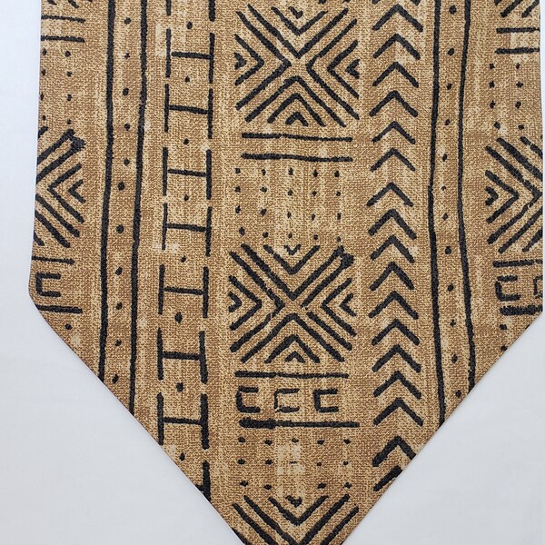 Beige and black African Mud cloth Inspired table runner with tassel, handmade