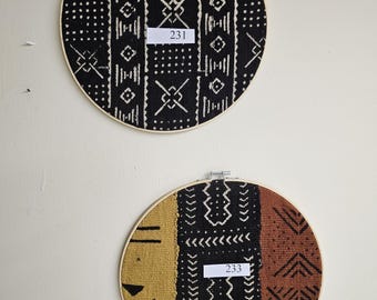 233 framed 12" diameter mudcloth art African Bògòlanfini Mud cloth wall decor