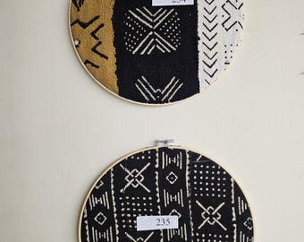 235 framed 12" diameter mudcloth art African Bògòlanfini Mud cloth wall decor