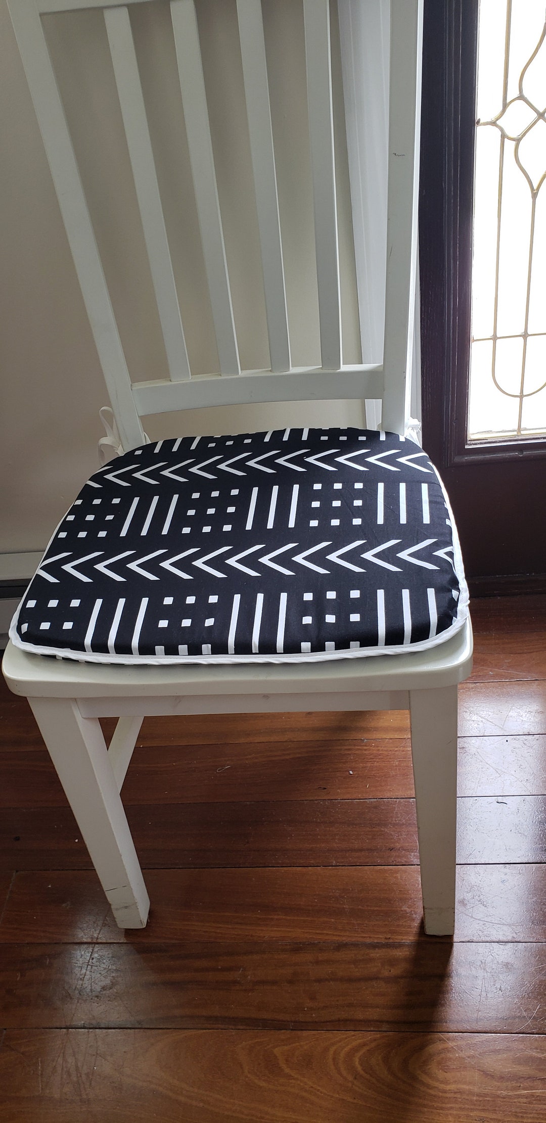 Set of 4 Flat Chair Pads African Print Seat Cushions Mud Cloth Inspired