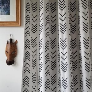 2 yds African print fabric, Mudcloth print linen fabric, Tribal print fabric, African fabric by the yard,  black, ivory