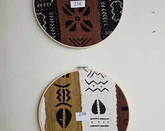239 framed 12" diameter mudcloth art African Bògòlanfini Mud cloth wall decor