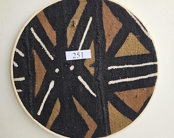 251 framed 12" diameter mudcloth art African Bògòlanfini Mud cloth wall decor