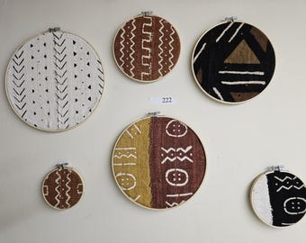 222 Set of 6 framed mudcloth fabtic art African Bògòlanfini Mud cloth wall decor