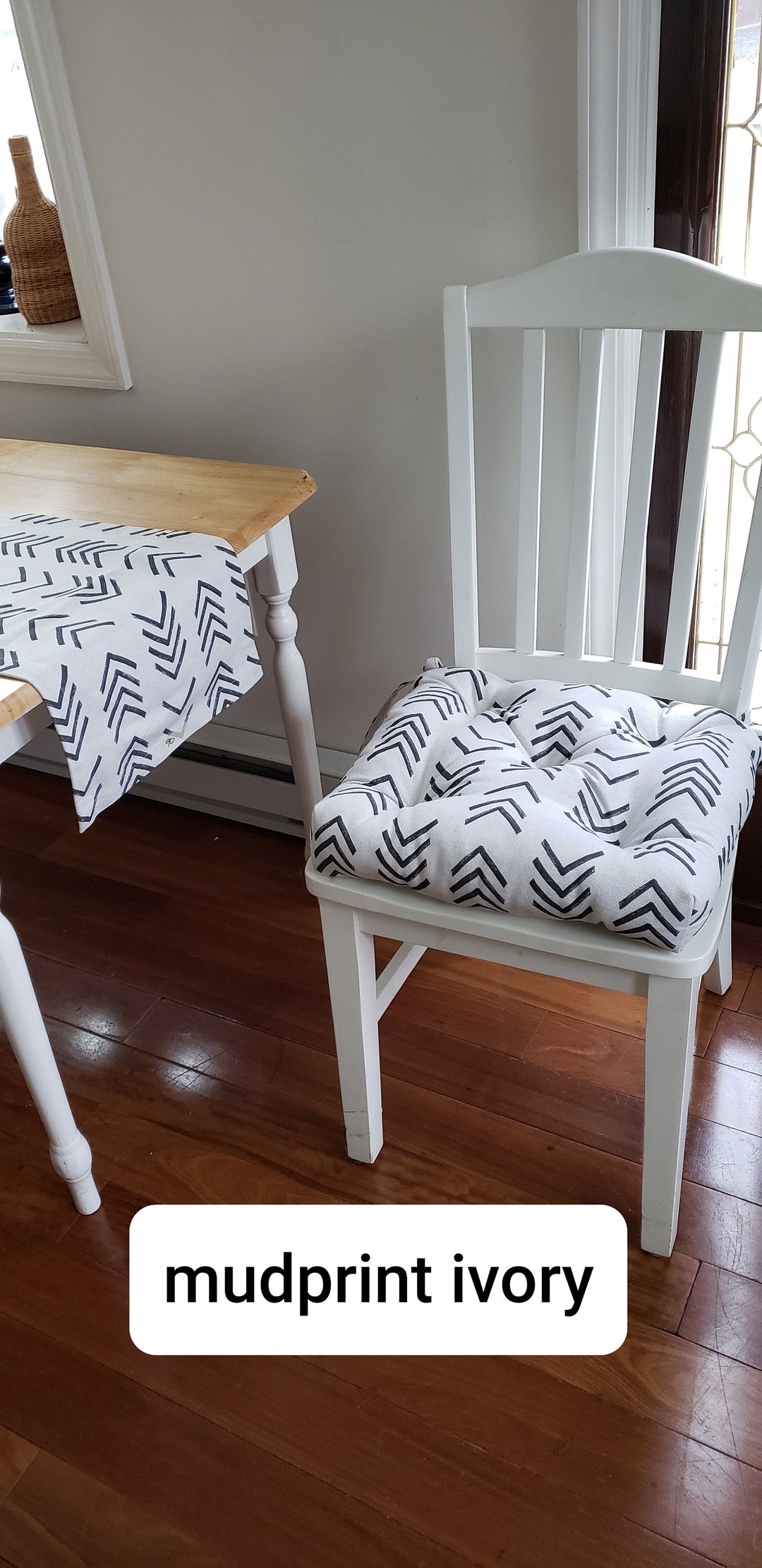 Set of 6 Chair Pads, 16 X 16 African Mud Print, Tufted Chair Cushions