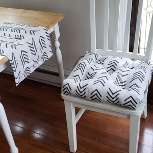 Set of 2 chair pads, African mud print, tufted chair cushions, dining chair pads, seat cushion,  ivory and black