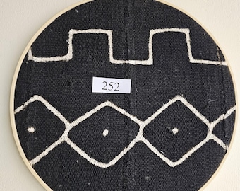 252  12" diameter framed hoop mudcloth art African Bògòlanfini Mud cloth wall decor