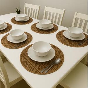 Round placemats, beige and black African mud cloth Inspired African print,
