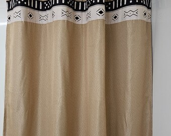 Two panels beige grommet curtains 52W X 84L panels blackout drapes with African print RTS ready to ship