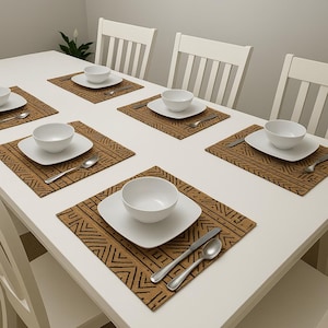 Mud-cloth print placemats beige and black African print, Artisan, handmade 4, 6,