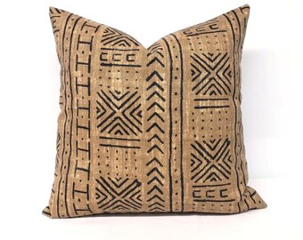 PILLOW WITH INSERT African print mud-cloth print indoor outdoor polyester, beige black