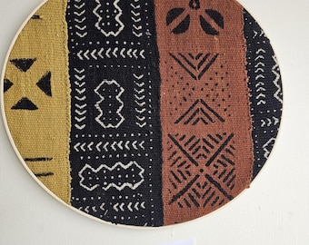 220 Oversized 16" diameter framed mudcloth art African Bògòlanfini Mud cloth wall decor