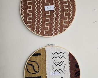 240 framed 12" diameter mudcloth art African Bògòlanfini Mud cloth wall decor