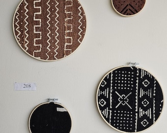 208 set of 5 round framed mudcloth Authentic African Bògòlanfini wall decor