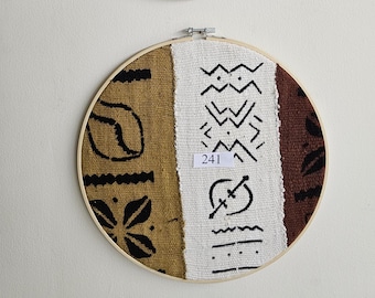 241 framed 12" diameter mudcloth art African Bògòlanfini Mud cloth wall decor