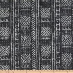 African mud-print fabric sold by the yard, black and ivory water repellent polyester