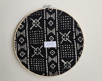 237 framed 12" diameter mudcloth art African Bògòlanfini Mud cloth wall decor