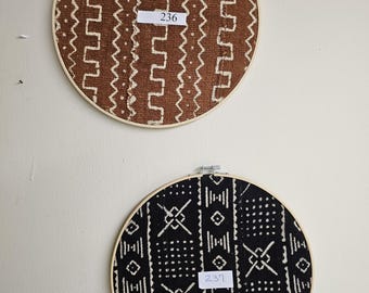 236 framed 12" diameter mudcloth art African Bògòlanfini Mud cloth wall decor