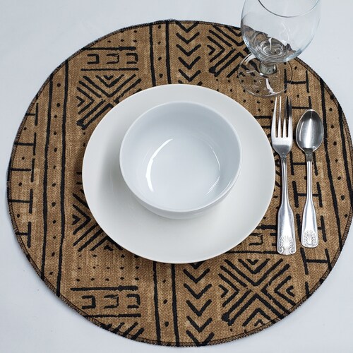 Round Placemat Beige and Black African Mud Cloth Inspired Etsy