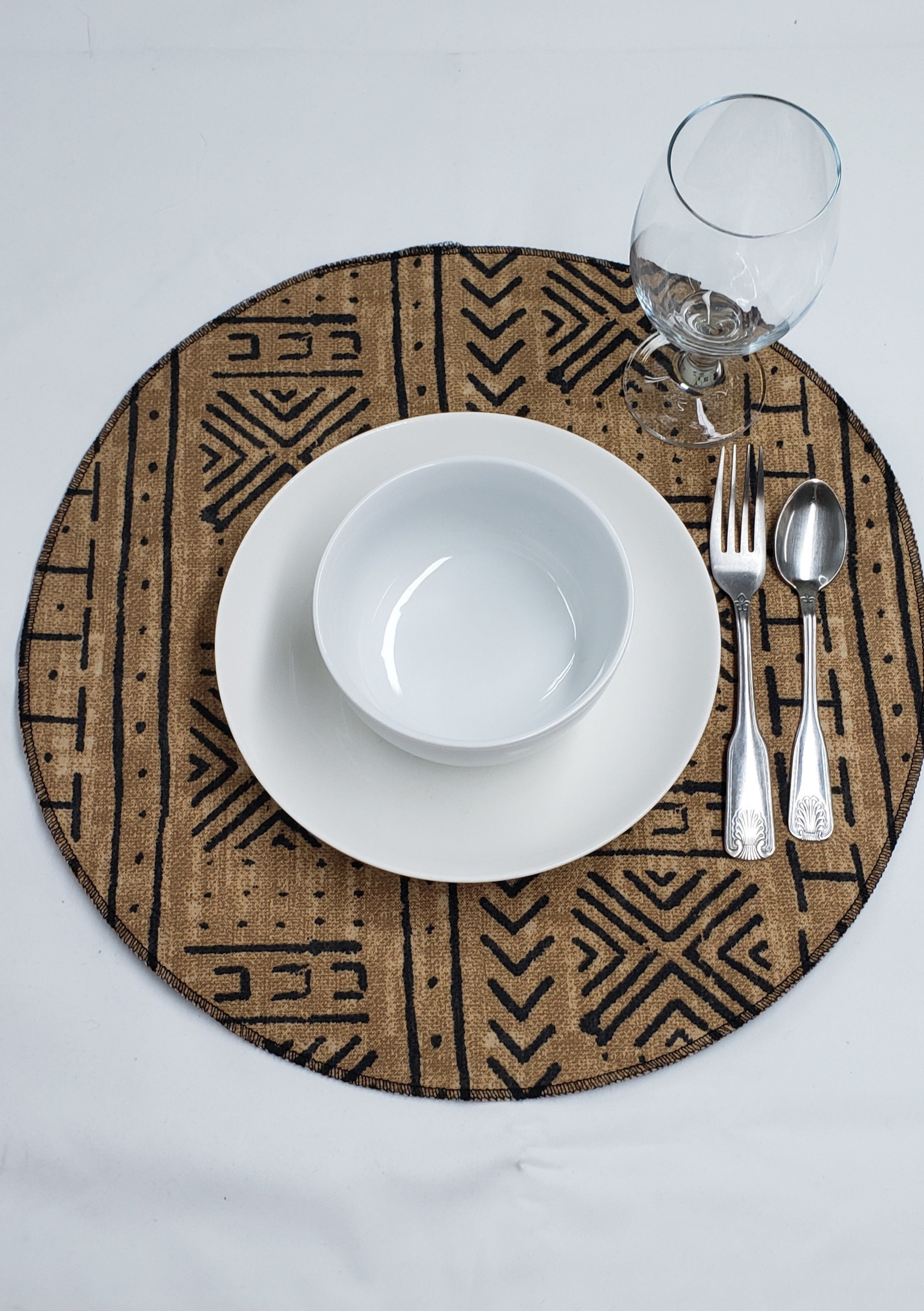 Round Placemat Beige and Black African Mud Cloth Inspired Etsy