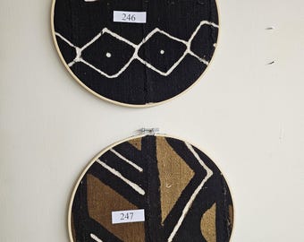 247 framed 12" diameter mudcloth art African Bògòlanfini Mud cloth wall decor