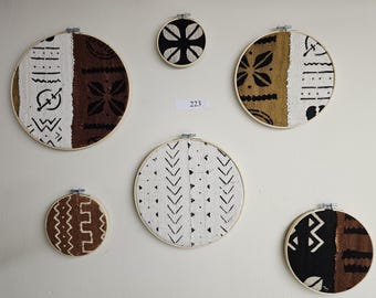 223 Set of 6 framed mudcloth fabtic art African Bògòlanfini Mud cloth wall decor