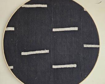 219 Oversized 16" diameter framed mudcloth art African Bògòlanfini Mud cloth wall decor