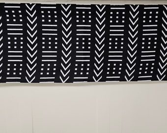 African print Valance, black and white custom made window treatment, rod pocket