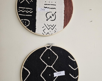 249 framed 12" diameter mudcloth art African Bògòlanfini Mud cloth wall decor