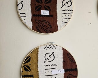 232 framed 12" diameter mudcloth art African Bògòlanfini Mud cloth wall decor