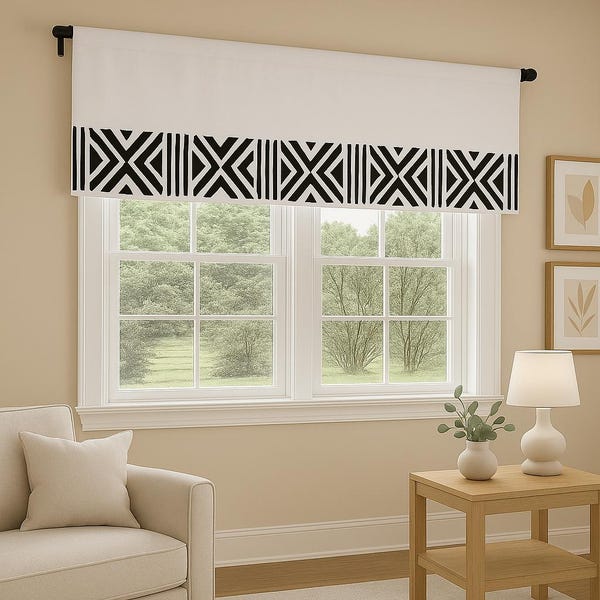 3 colors available Rod pocket valance with African print  trim cotton natural black