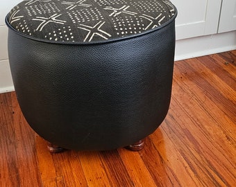 Handmade, African mudcloth ottoman footstool, hassock  Round seat, foot rest, African stool gift 103, 104,