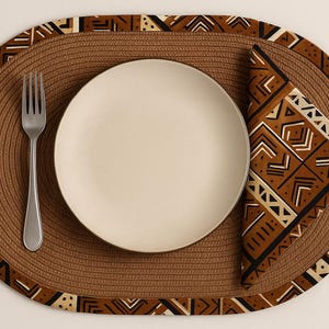 African print placemats and matching dinner napkins Artisan, handmade crafts brown