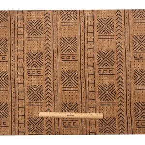 African mud-print fabric sold by the yard, black and beige water repellent polyester