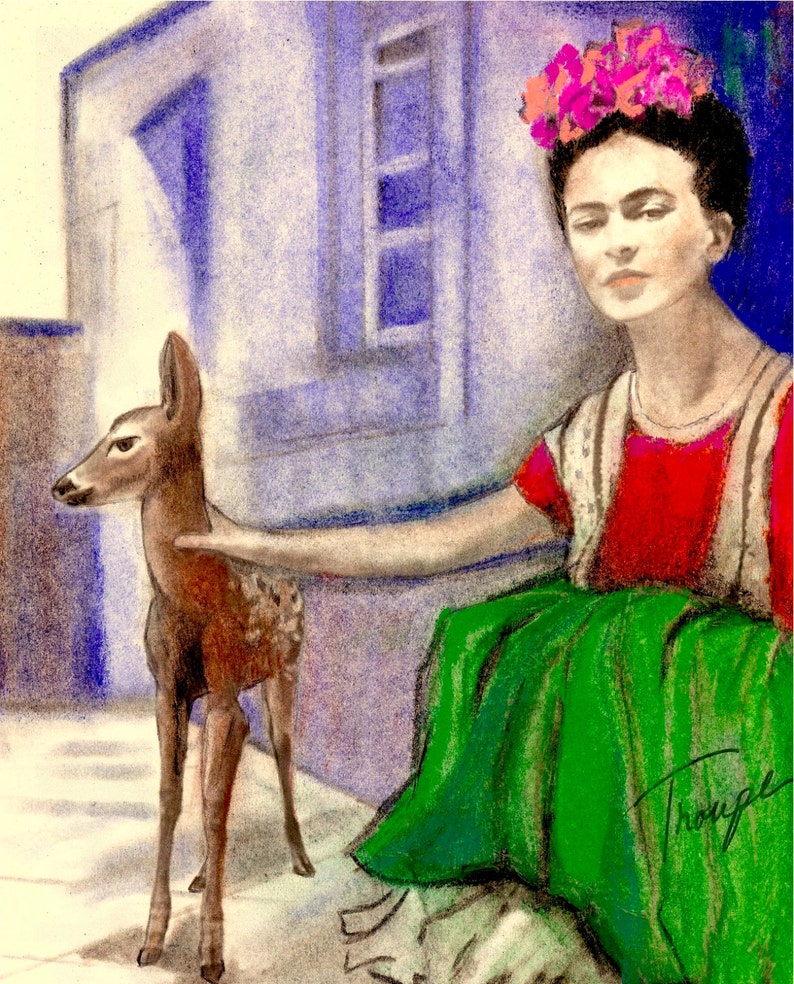 Frida Kahlo et son animal de compagnie cerf Granizo Pastel