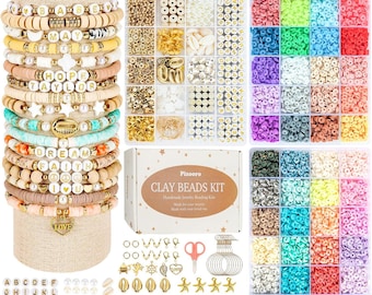 Clay Beads 3 Boxes Bracelet Making Kit, 10500pcs Beads for Jewelry Making, Round Letter Beads with Charm and Elastic Strings, Friendship