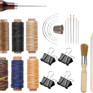 Bookbinding Supplies, Hand Book Binding Starter Tools Set with Real Bone Folder,Paper Awl, Large-Eye Needles, Glue Brush, Wax Thread