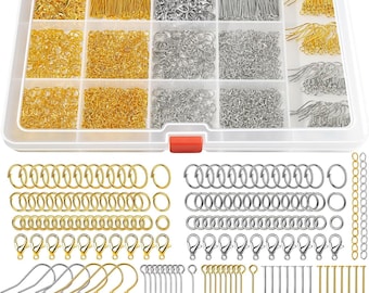 1200PCS Jewelry Making Supplies, Jump Rings for Jewelry Making, with Earring Hooks Earring Findings, Lobster Claw Clasps and Necklace