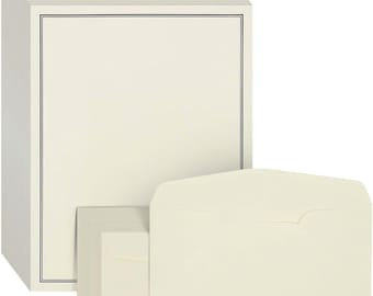 72-teiliges Briefpapier Set zum Schreiben von Briefen, bestehend aus 48 Papierbögen mit schwarzem und weißem Rand und 24 Umschlägen