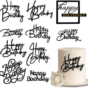 10 Stück schwarz alles Gute zum Geburtstag Acryl Kuchen Topper gespiegelte Seite Kuchendekoration Einsätze 10 Stile